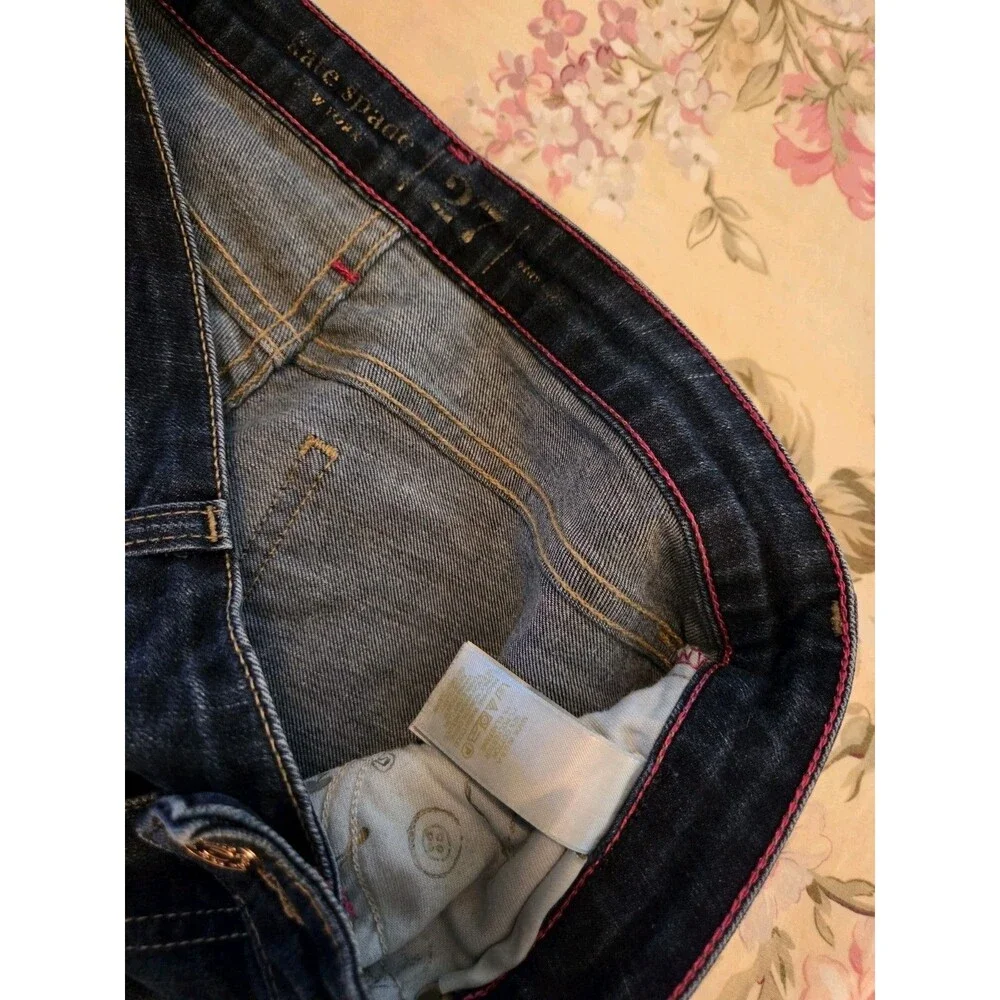 Kate Spade Play Hooky Skinny Jeans Broome Street Size 27 Dark Wash Pink Stitch